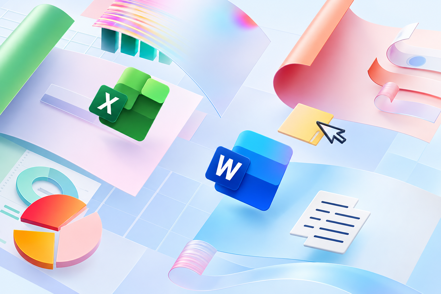 Illustration zu Word, Excel und gemeinsamer Dokumentarbeit