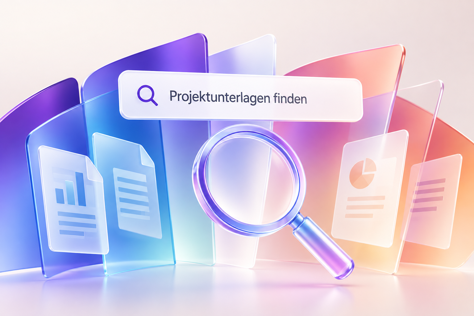 Illustration einer KI-gestützten Suche nach Projektunterlagen